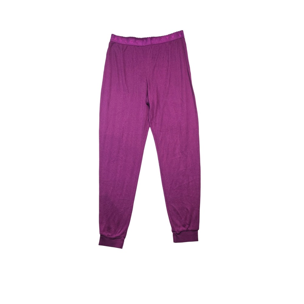 Savage X Fenty Pajama Jogger Pants Womens M Purple Ribbed Pointelle Logo Waist